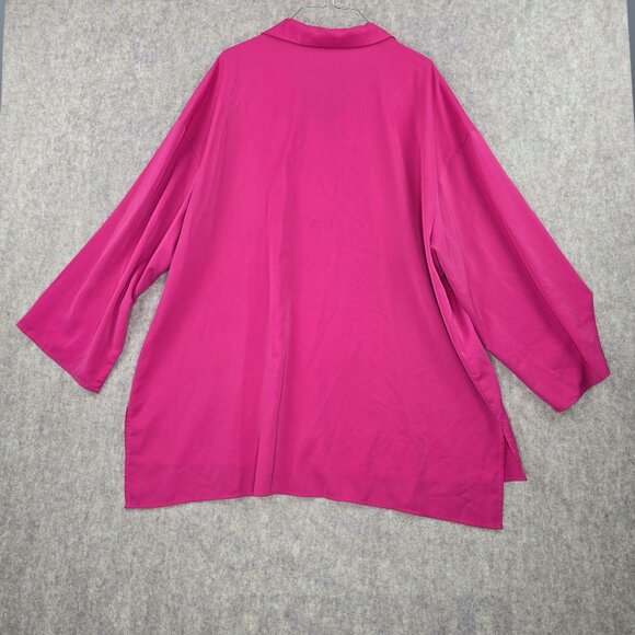 Bright Fuchsia Womens Button-Up Blouse 4XL Polyester Loose Fit Long Sleeve New - Picture 2 of 8